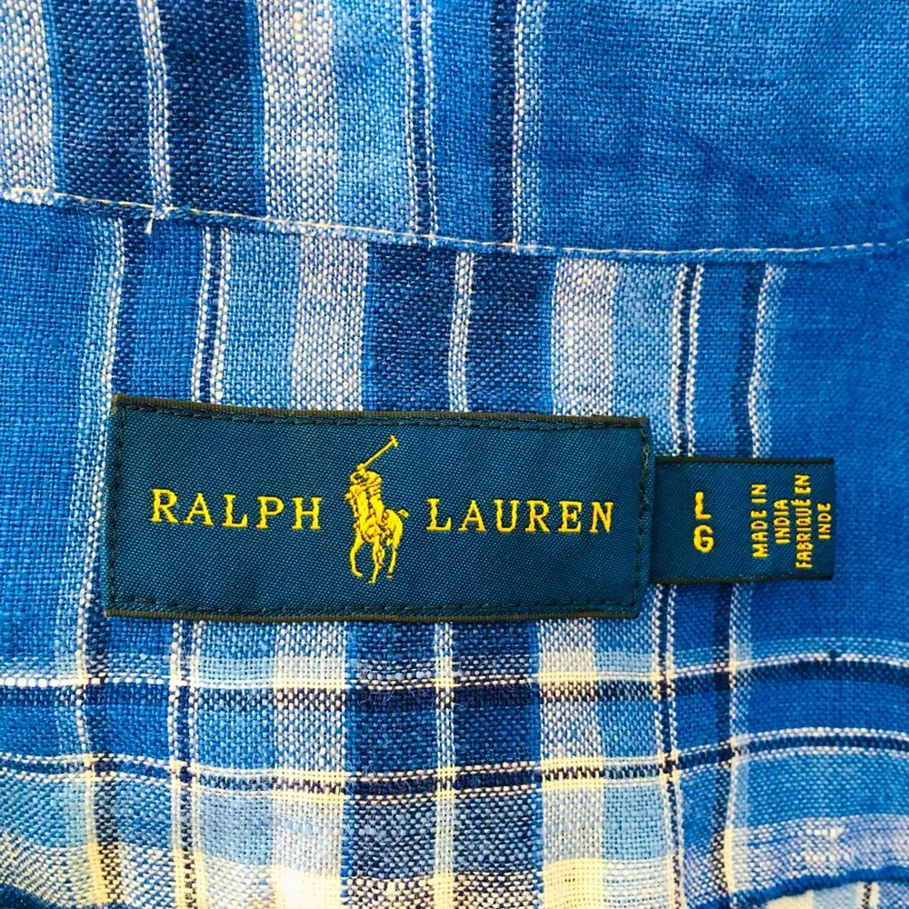 Ralph Lauren Linen Mens Shirt Size Large Blue Plaid - Picture 2 of 4